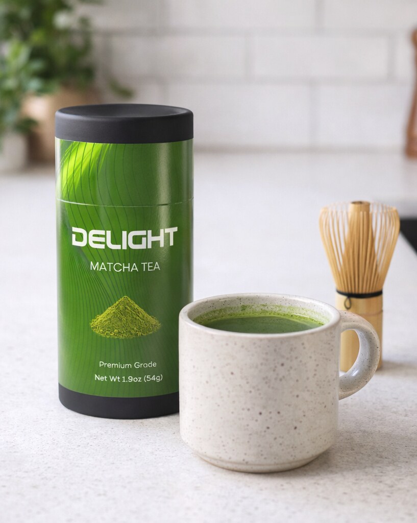 ceremonial matcha tea, Japanese organic matcha, premium green tea, matcha powder drink Delight Matcha Tea hot cup with premium Japanese ceremonial grade organic matcha powder