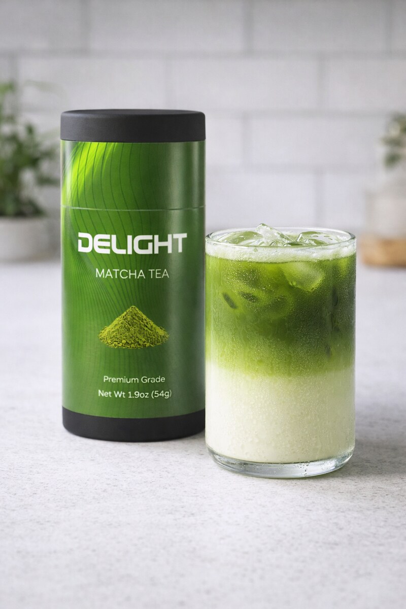 matcha tea bundle, ceremonial matcha, organic matcha offer Delight Matcha Tea ceremonial grade iced latte in the bundle offer